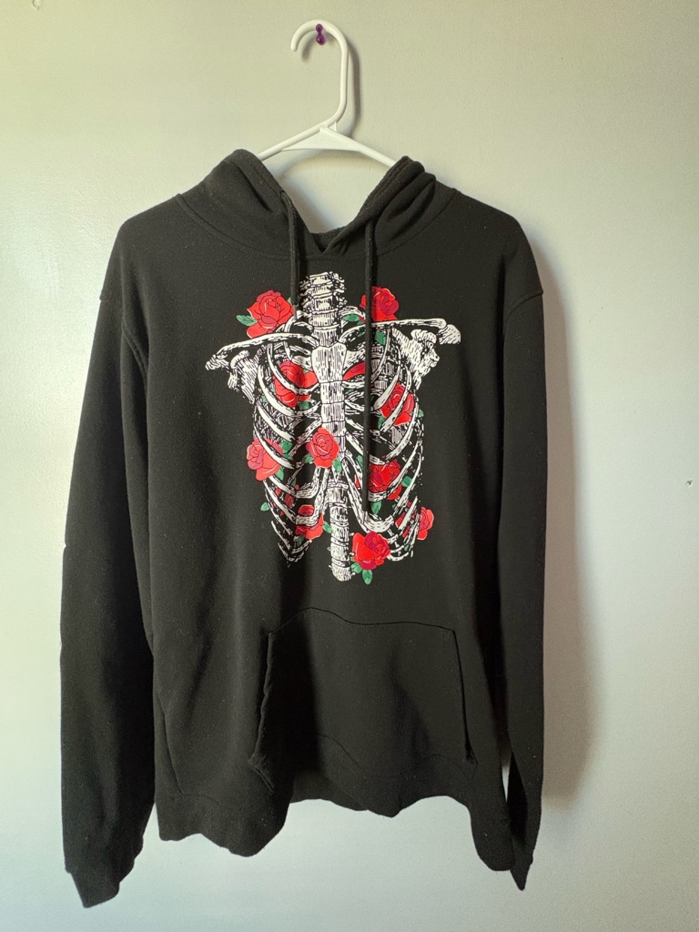 Black Hoodie with Rose Ribcage Graphic - Men's Pullover